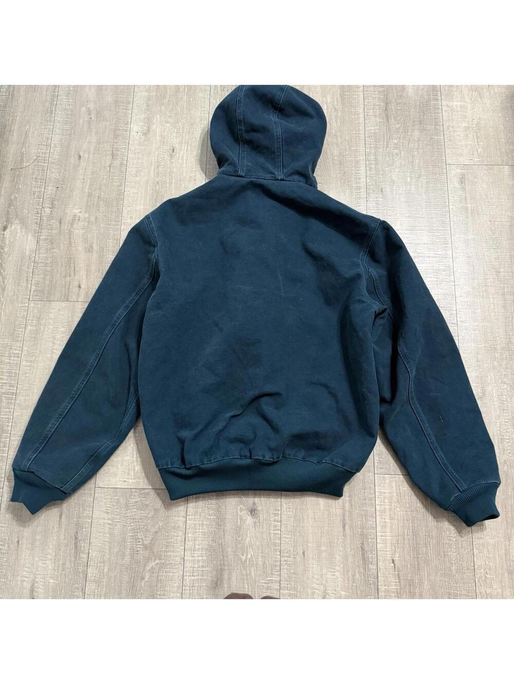 Vintage Rare Carhartt J25 DTL Dark Teal Insulated Full Zip Hooded Work Jacket L - Picture 3 of 11